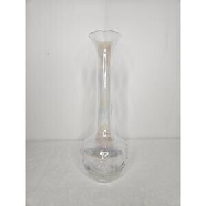 Vintage Iridescent Clear Glass Bud Vase 10" Mid-Century Modern Glass Art